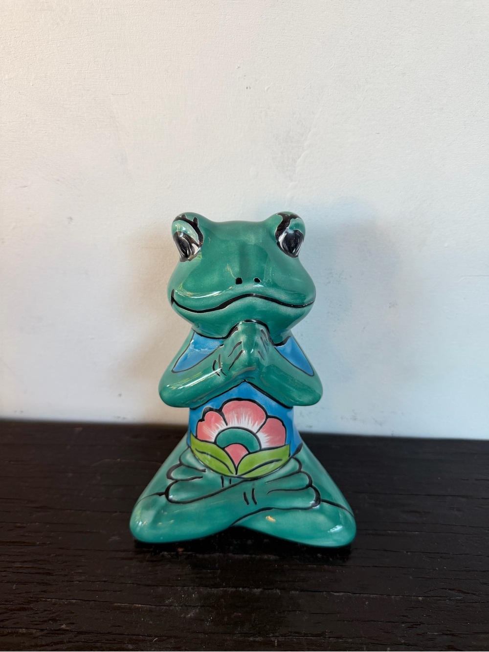 Talavera Yoga Frog Figurine Decor- Green